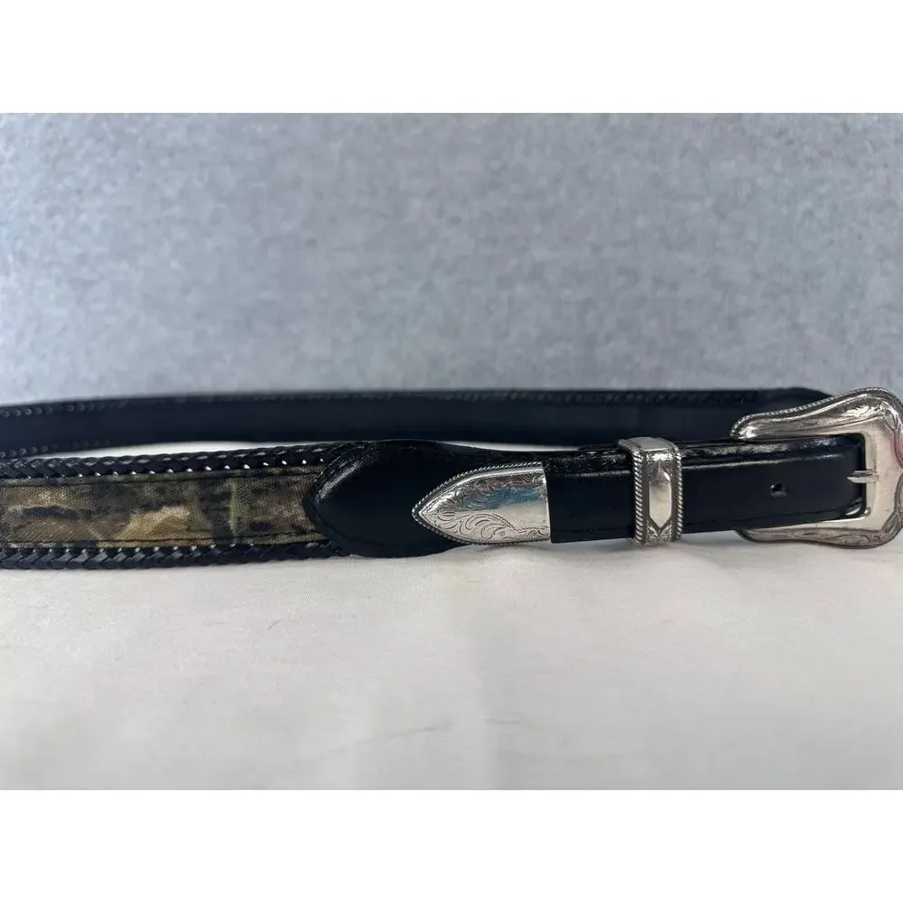 Nocona Men's 44 Western Belt Embossed Silver Tone Buckle Camo Black Leather Belt